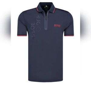 HUGO BOSS Men's Medium Polo Shirt in Dark Blue with Red Accents